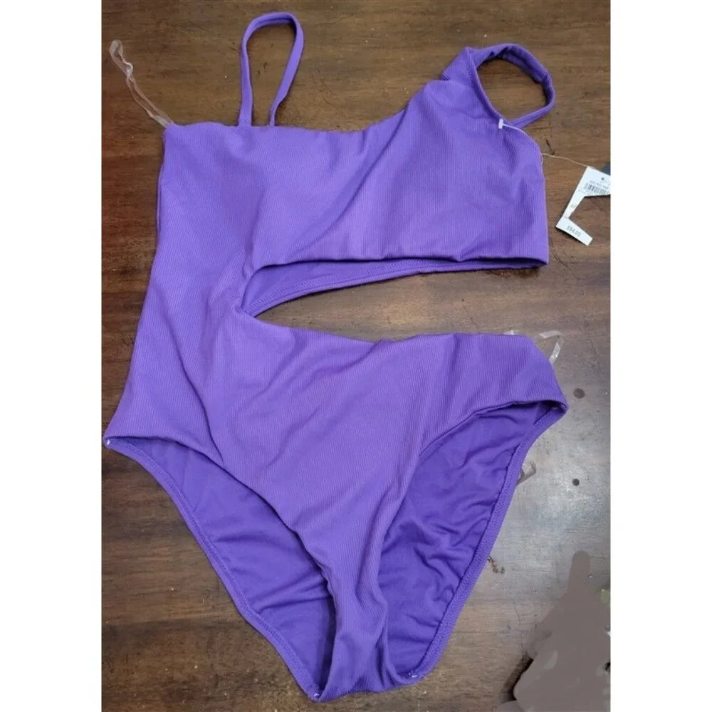 NWT Bar III S Micro Rib Purple Monokini Swimsuit 125353 - Picture 2 of 2